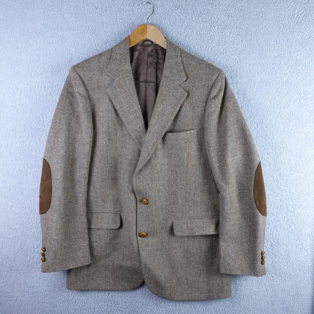 Stafford Mens 44R Wool Herringbone Blazer Elbow Patches Brown Sport Coat 1867-1